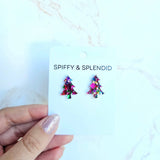 Holiday Christmas Tree Studs - Pink Sparkle