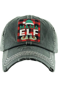 MAMA ELF Christmas Holiday Washed Vintage Baseball Cap