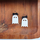 Bow Ghost Earrings - White Glitter // Halloween Earrings