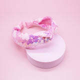 Kids Knot Headband - Pink Sequin Heart Valentine's Day