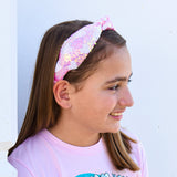 Kids Knot Headband - Pink Sequin Heart Valentine's Day