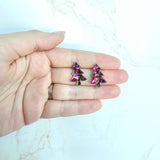 Holiday Christmas Tree Studs - Pink Sparkle