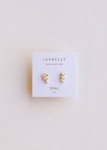 Offset Trio - White Opal - Gold Earrings