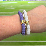 Purple and White Heishi Bead Bracelet Stack
