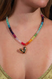 Rainbow Gemstone Gold Heart Necklace