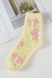 Pink Ribbon Pattern Fuzzy Socks