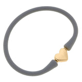 Canvas Style Bali 24K Gold Plated Heart Bead Silicone Bracelet (Color Options Available)