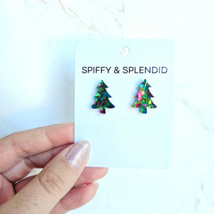 Christmas Tree Studs Earrings (Green or Pink Sparkle)