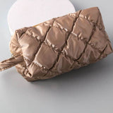 Solid Gold Nylon Quilted Puffy Cosmetic Bag