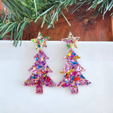 Christmas Tree Earrings - Light Pink Sparkle