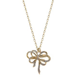 Carina Pavé Bow Pendant Necklace in Worn Gold