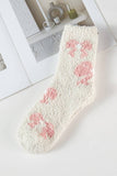 Pink Ribbon Pattern Fuzzy Socks