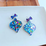 Christmas Ornament Earrings  - Blue Sparkle