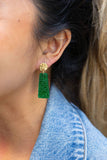 Mia Mini Earrings - Green Glitter Game Day