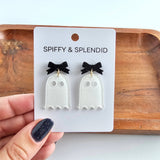 Bow Ghost Earrings - White Glitter // Halloween Earrings