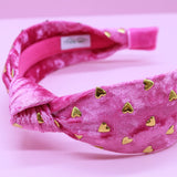 Kids Knot Headband - Gold Heart Stud Velvet Hair Accessories