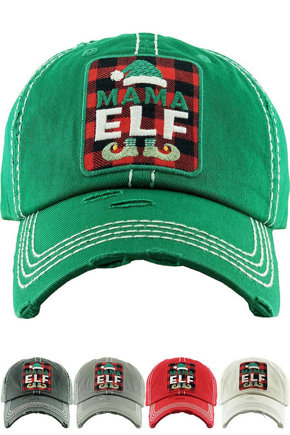 MAMA ELF Christmas Holiday Washed Vintage Baseball Cap