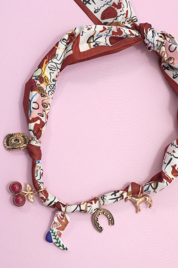 SCARF CHARM NECKLACE-BOOT CHERRY HORSESHOE HAT