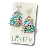 Holiday Confetti Christmas Tree Dangle Statement Earrings