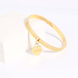 18K Gold PVD Stainless Steel Love Languages Heart Charm Bangle