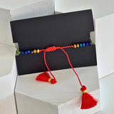 Evil Eye Beaded Adjustable Bracelet with Tassels