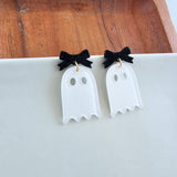 Bow Ghost Earrings - White Glitter // Halloween Earrings