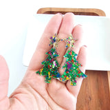 Christmas Tree Dangle Earrings (Green or Pink Sparkle)