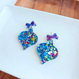 Christmas Ornament Earrings  - Blue Sparkle