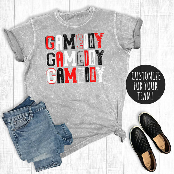 Custom Football Game Day Letters Mineral Wash Tee