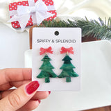 Bow Christmas Tree Earrings - Green Shimmer