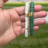 Green and White Game Day Bracelet Stack