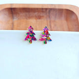 Holiday Christmas Tree Studs - Pink Sparkle