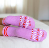 Living Royal Fuzzy Crew Socks w/ Bottom Grip Phrase - "Oh What Fun"
