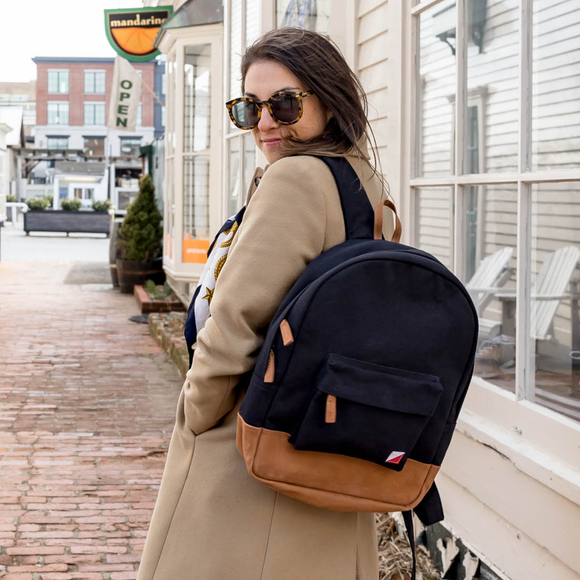 Backpack Canvas with Leather Trim Personalize Unisex