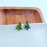 Holiday Christmas Tree Studs - Green Sparkle