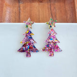 Christmas Tree Earrings - Light Pink Sparkle