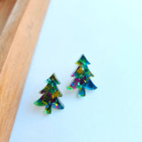 Holiday Christmas Tree Studs - Green Sparkle