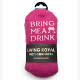 Living Royal Fuzzy Crew Socks w/ Bottom Grip Phrase - "Oh What Fun"