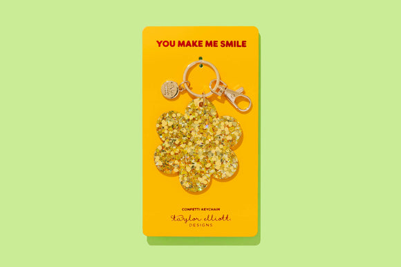 Acrylic Keychain - Flower - Gold Confetti