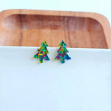 Holiday Christmas Tree Studs - Green Sparkle