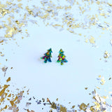 Holiday Christmas Tree Studs - Green Sparkle