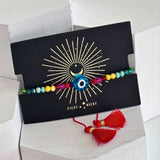 Evil Eye Beaded Adjustable Bracelet with Tassels
