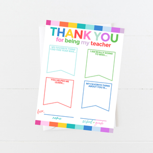 Teacher Thank you Card |  Teacher Appreciation Fill-In