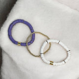 Purple and White Heishi Bead Bracelet Stack