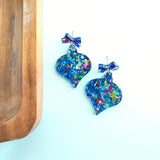 Christmas Ornament Earrings  - Blue Sparkle