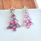 Christmas Tree Earrings - Light Pink Sparkle