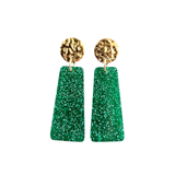 Mia Mini Earrings - Green Glitter Game Day
