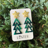 Holiday Geometric Tree Dangle Statement Earrings