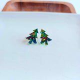 Holiday Christmas Tree Studs - Green Sparkle