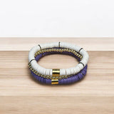Purple and White Heishi Bead Bracelet Stack